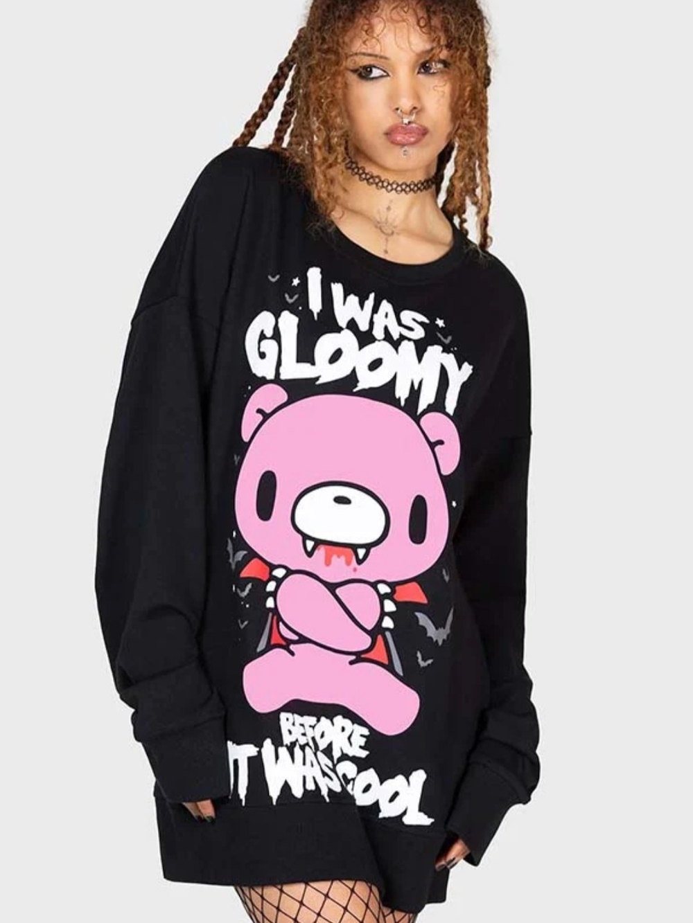 Killstar Black Sweater with Pink Gloomy Bear Graphic